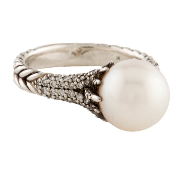 DAVID YURMAN PEARL & DIAMOND STERLING SILVER 925 STARBURST COCKTAIL RING - Picture 5 of 9